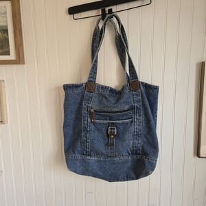 Denim Tote Bag with Front Pocket